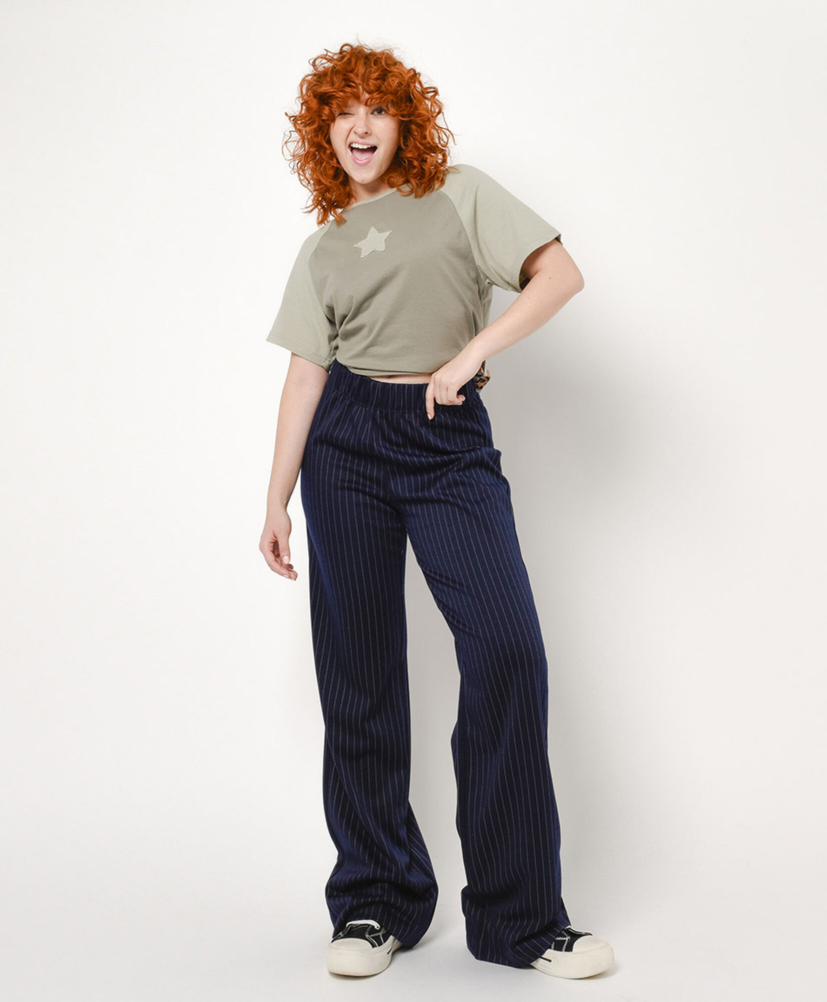 Pantalón mujer azul líneas wide Pantalón mujer azul líneas wide