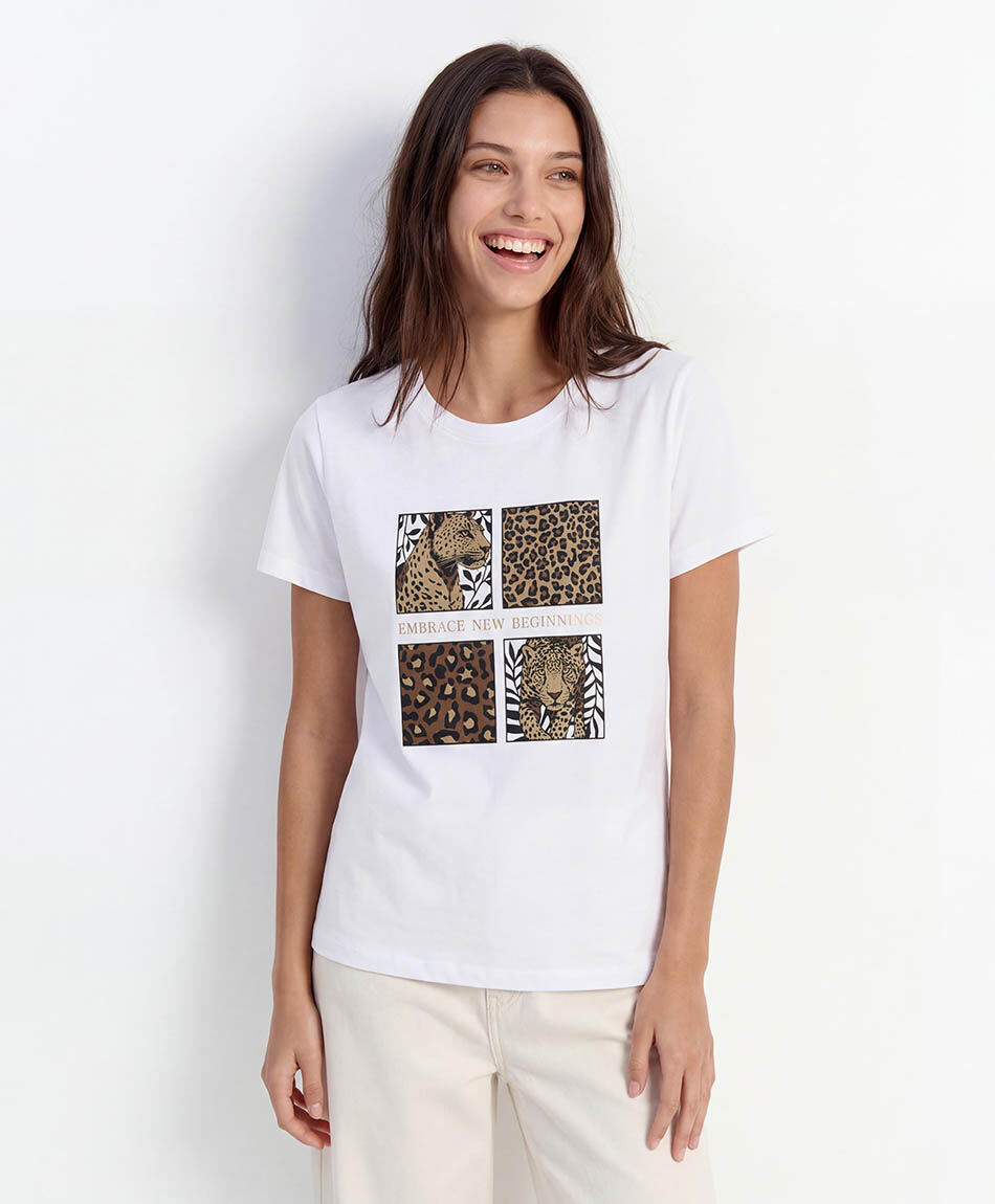 Polera mujer cuadros animal print