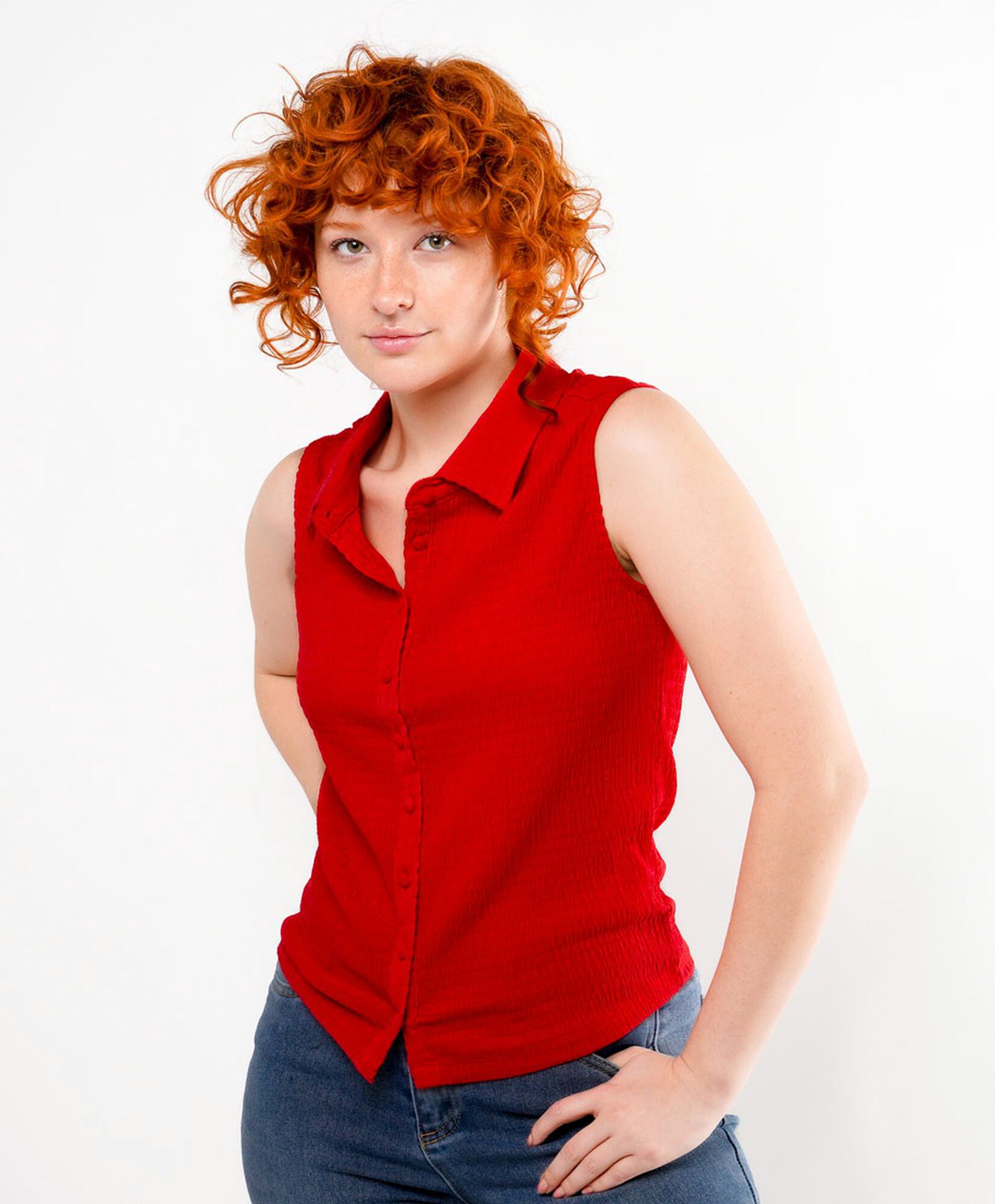 Blusa mujer textura sin mangas Blusa mujer textura sin mangas