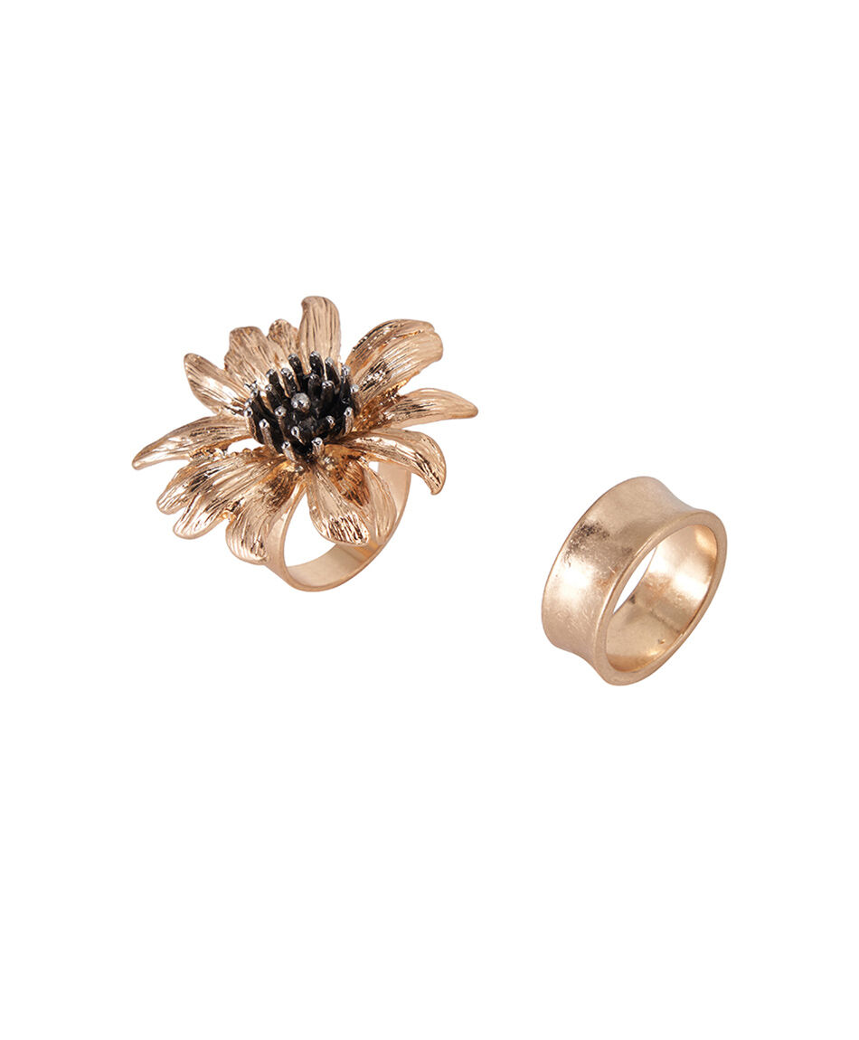Set 2 anillos mujer flor y liso