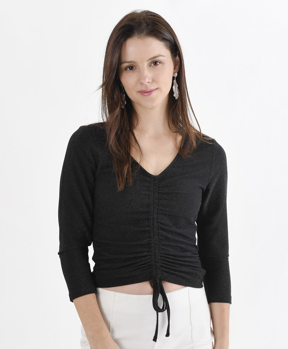 Polera mujer brillos y lazo