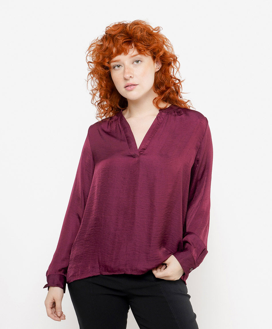 Blusa mujer satinada burdeo