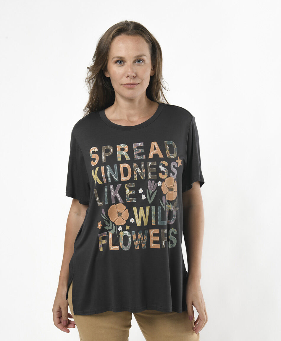 Polera mujer frase jard&iacute;n oversize
