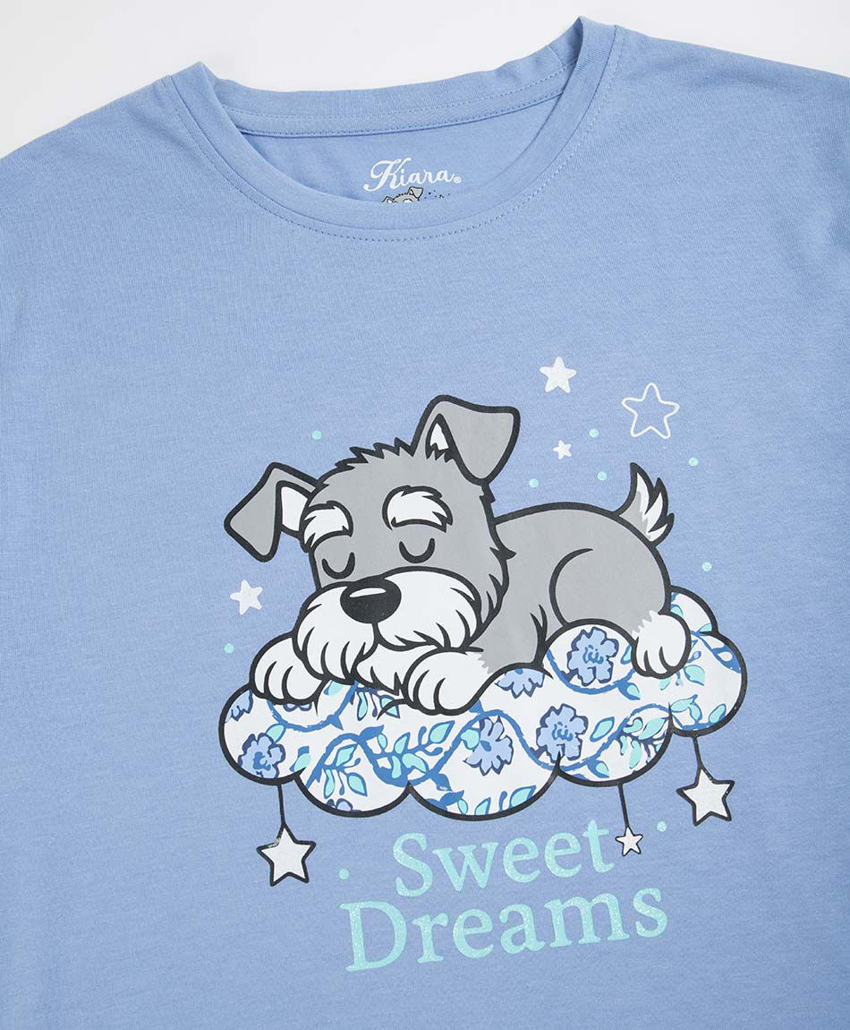 Pijama mujer short perrito floreado