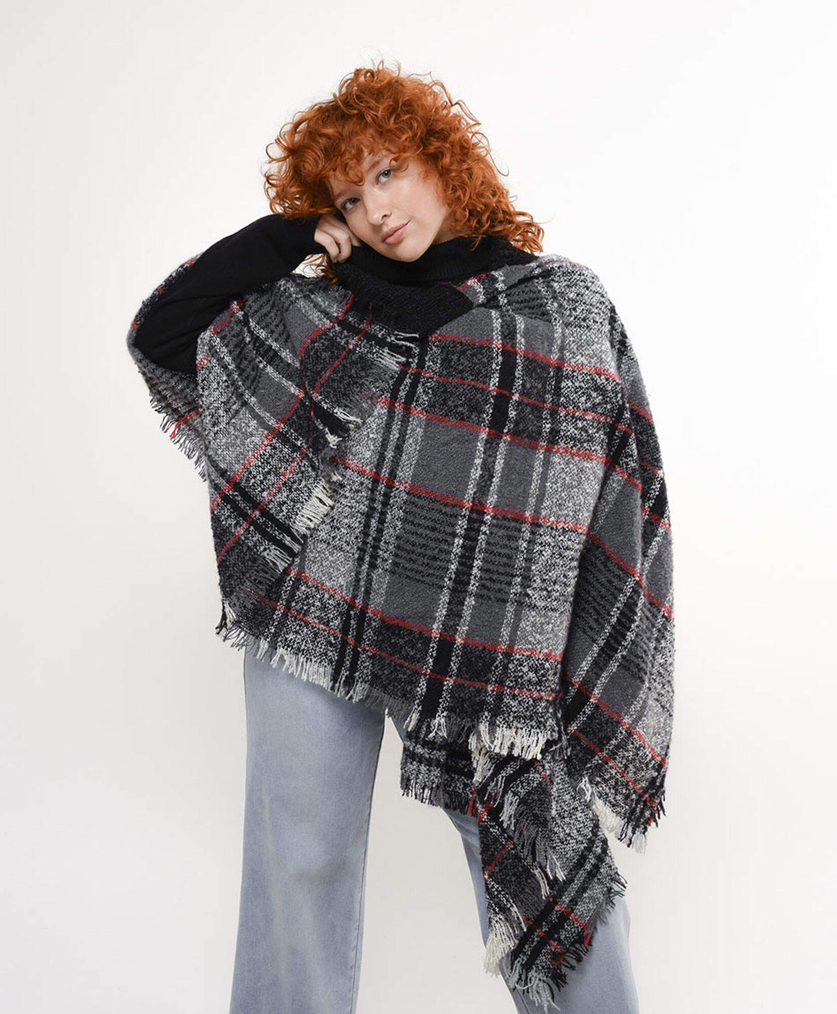 Poncho mujer cuadrillé cuello Poncho mujer cuadrillé cuello