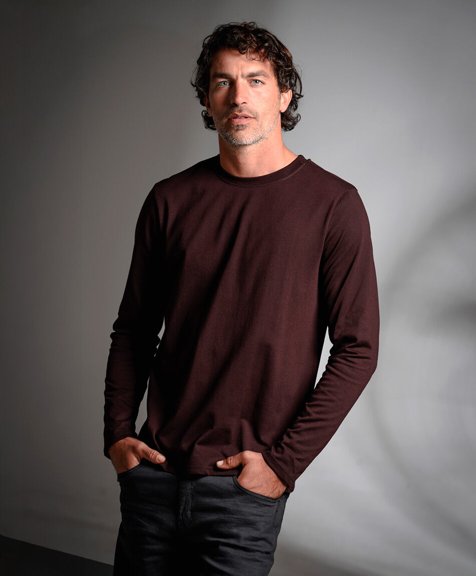Polera hombre manga larga burdeo