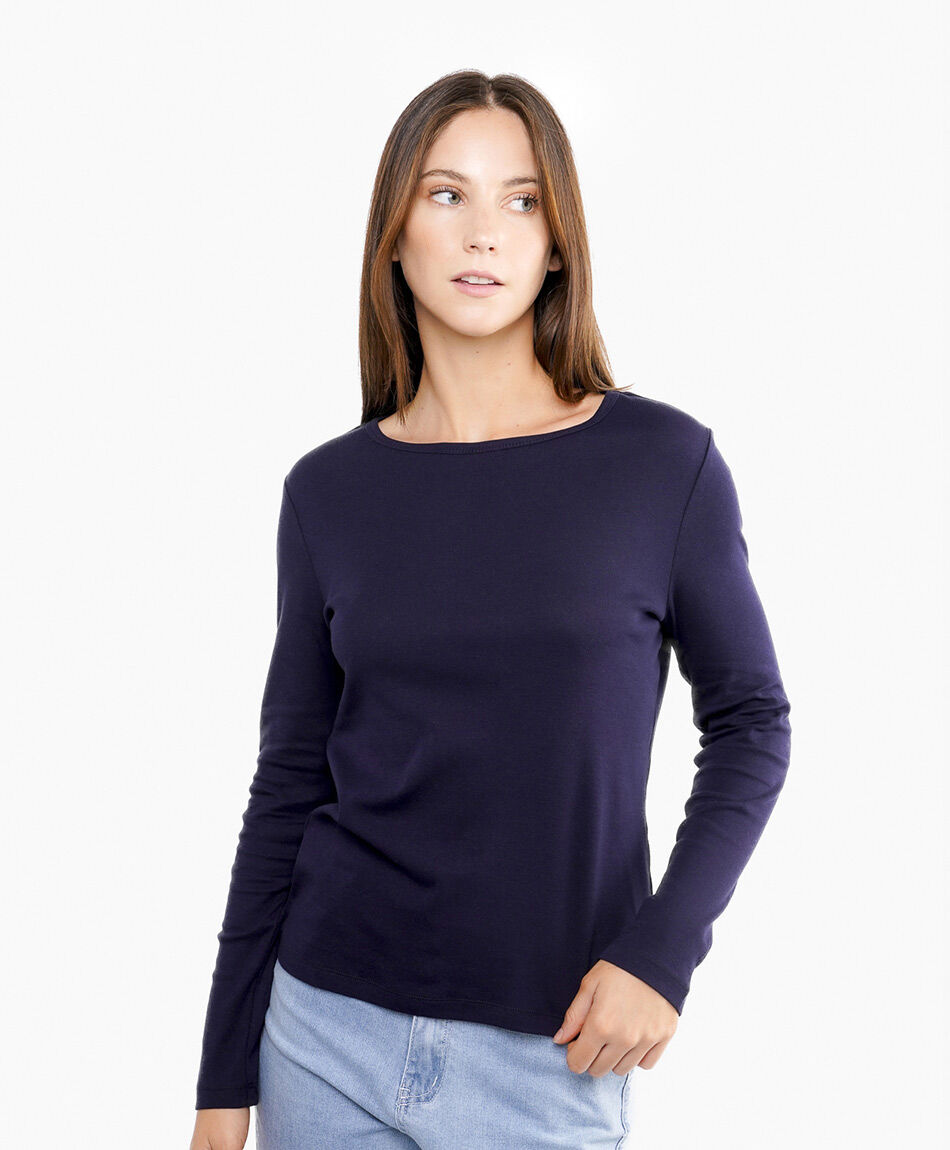 Polera mujer manga larga azul