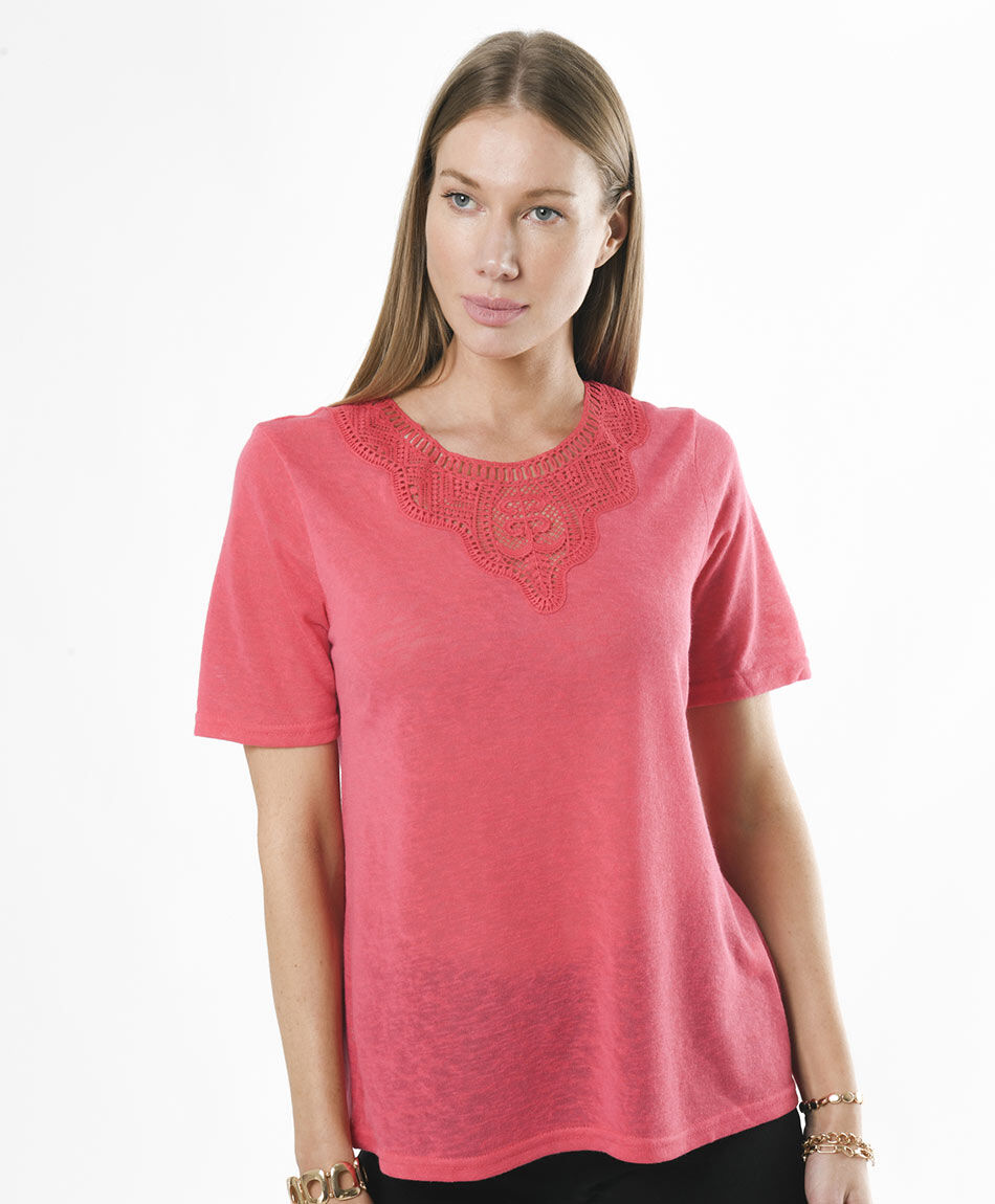 Polera mujer cuello crochet