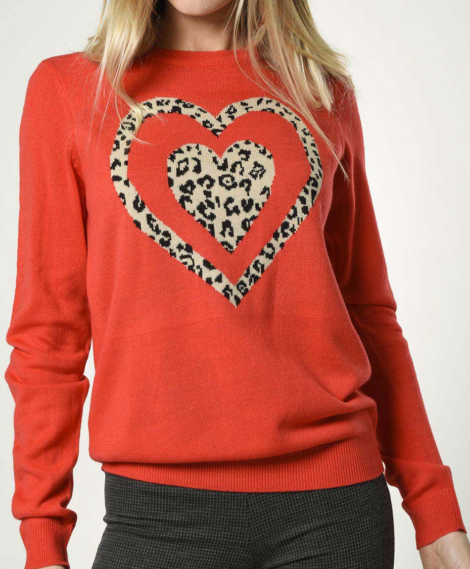 Sweater estampado coraz&oacute;n cuello redondo