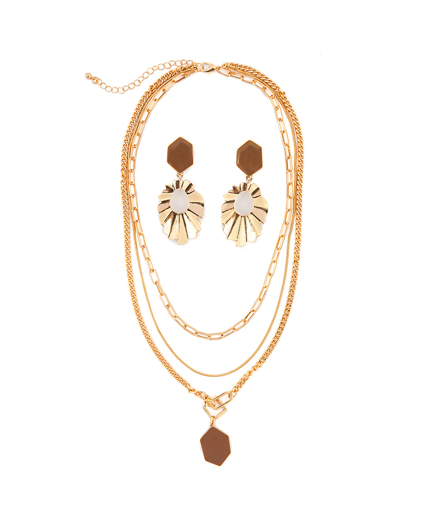 Set collar + aros mujer piedra café Set collar + aros mujer piedra café