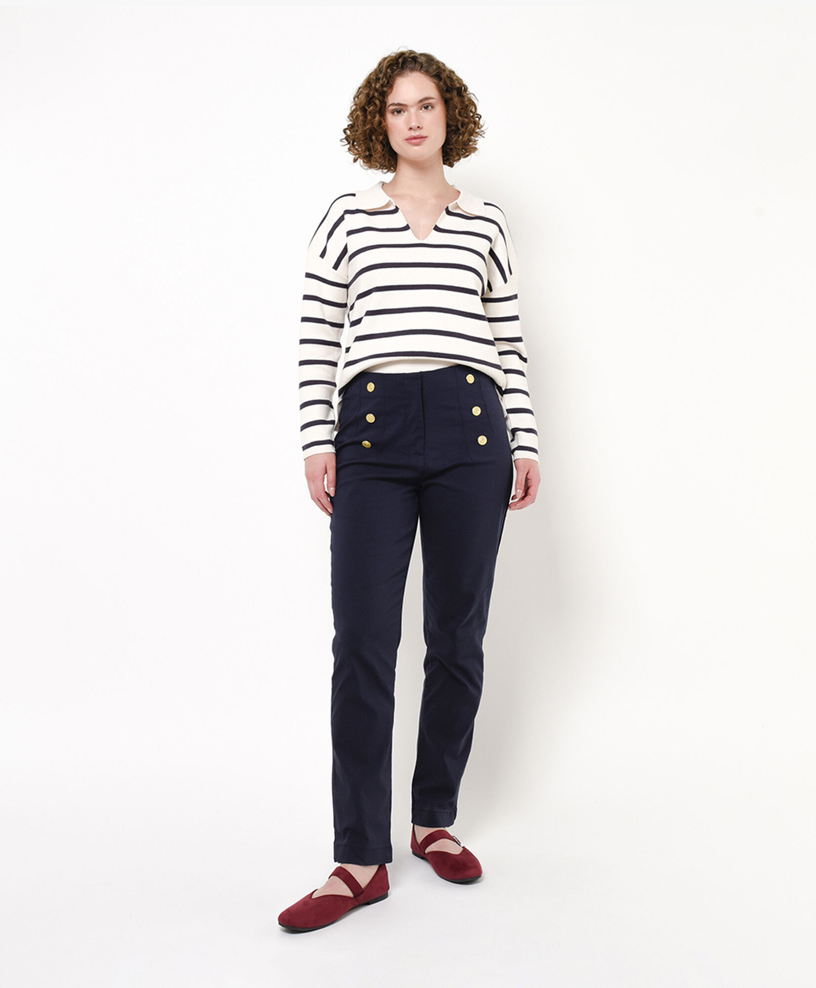 Pantalón mujer liso botones dorados Pantalón mujer liso botones dorados