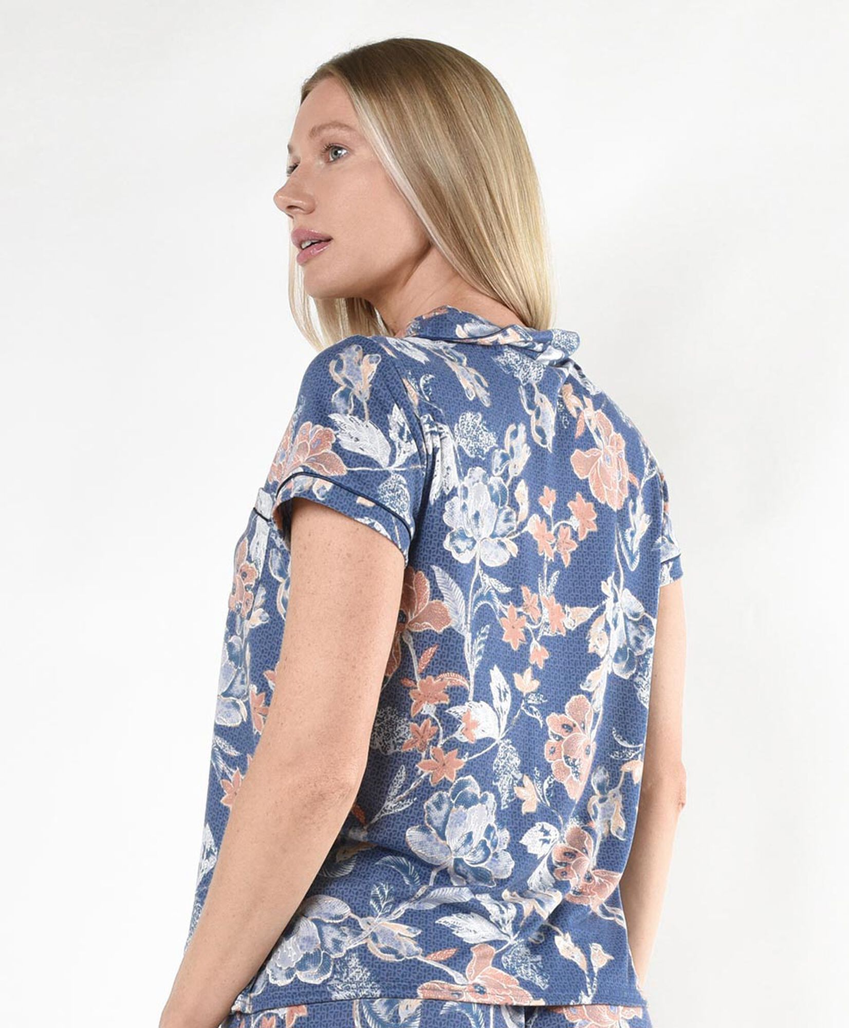 Pijama mujer floreado azul camisero Pijama mujer floreado azul camisero