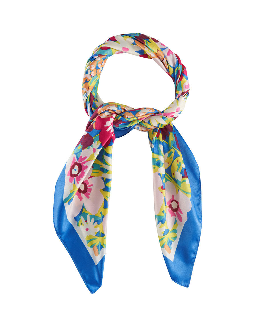 Pa&ntilde;uelo mujer flores celeste
