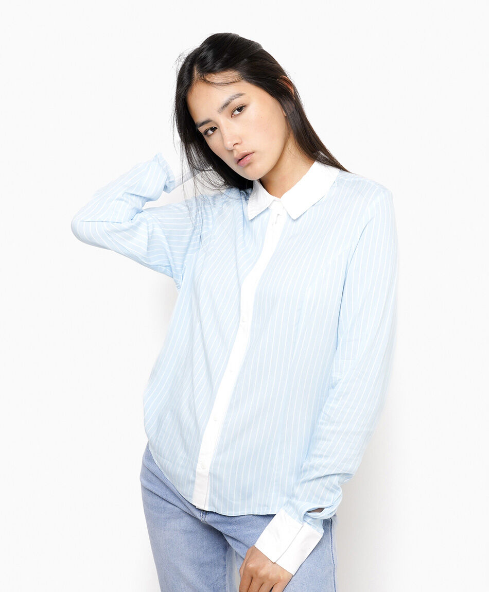 Blusa mujer l&iacute;neas contraste white