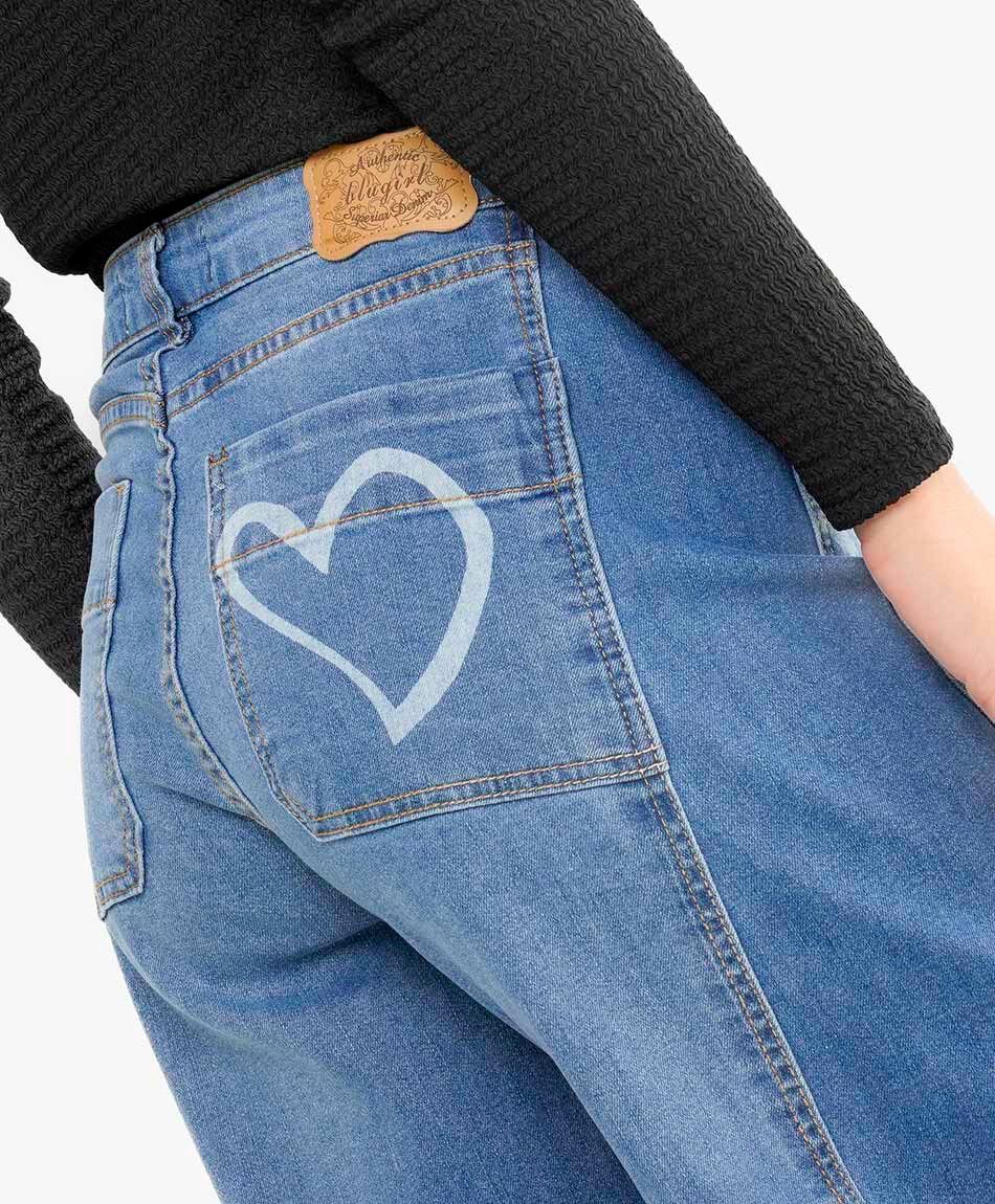 Jeans mujer wide leg corazones