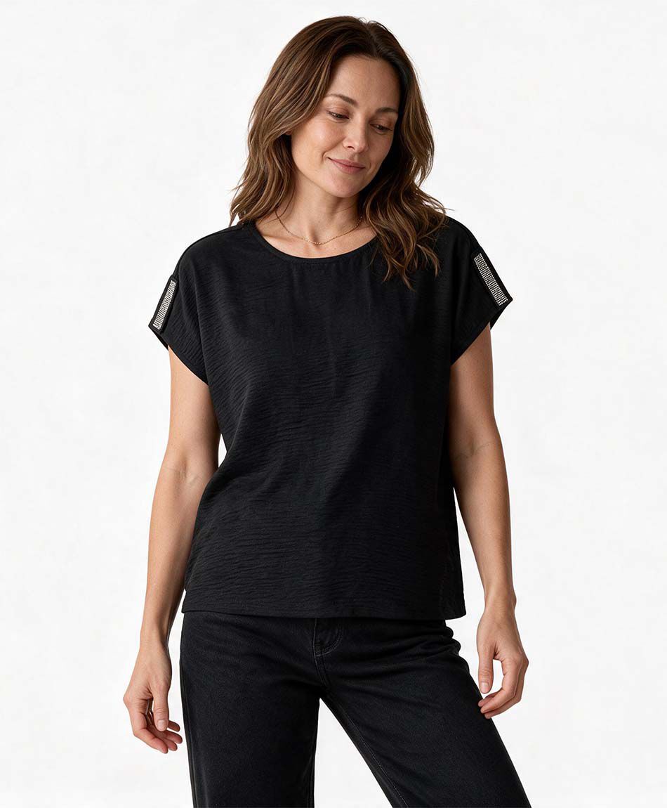Blusa mujer brillos hombro