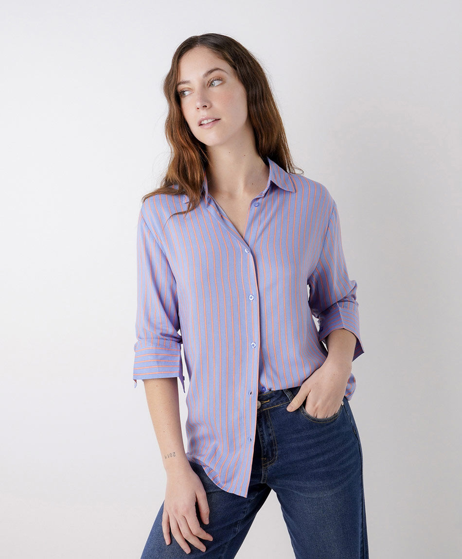 Blusa mujer bicolor l&iacute;neas verticales