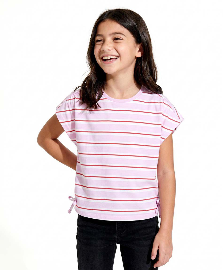 Polera ni&ntilde;a l&iacute;neas lazos