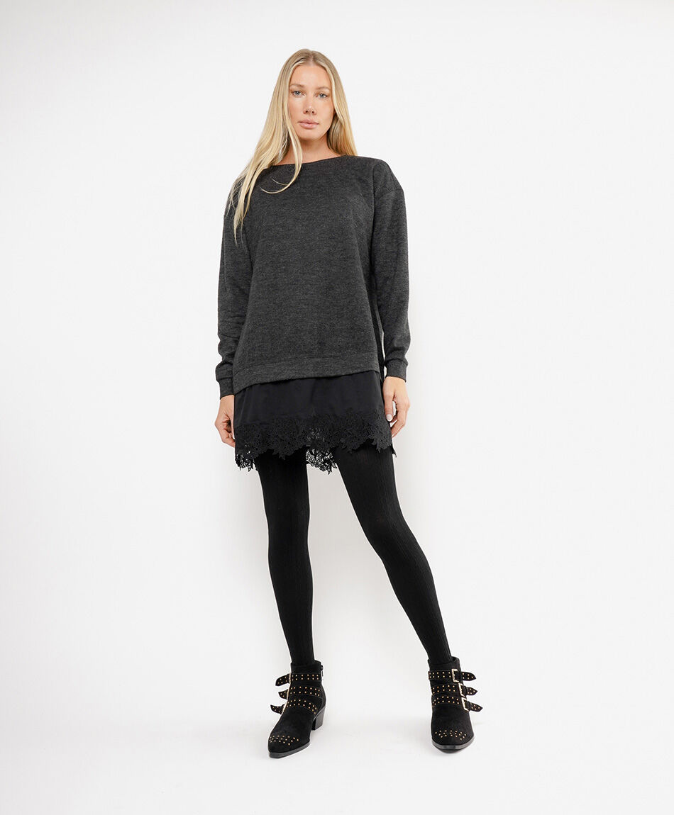 Polera mujer basta encaje larga black