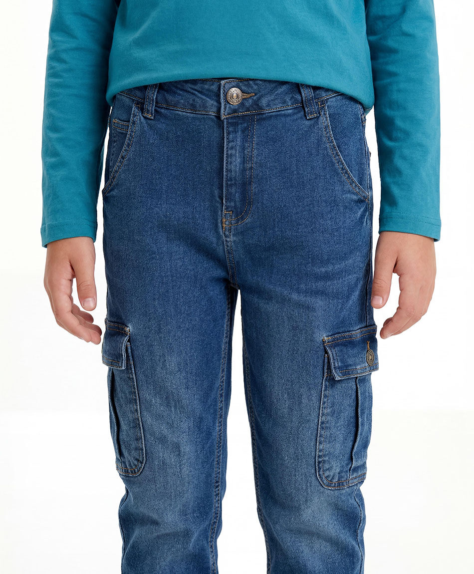 Jeans ni&ntilde;o cargo pretina