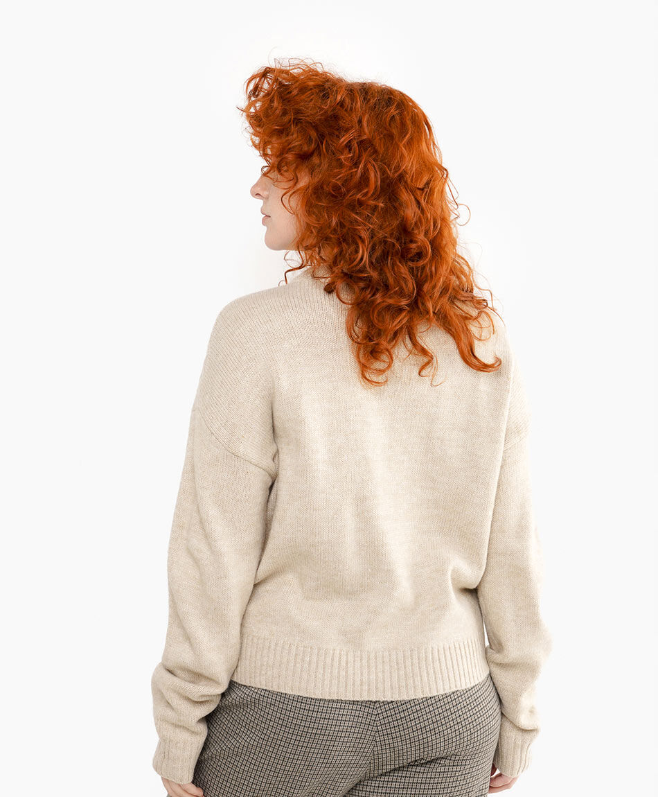 Sweater mujer bordado trenzado beige