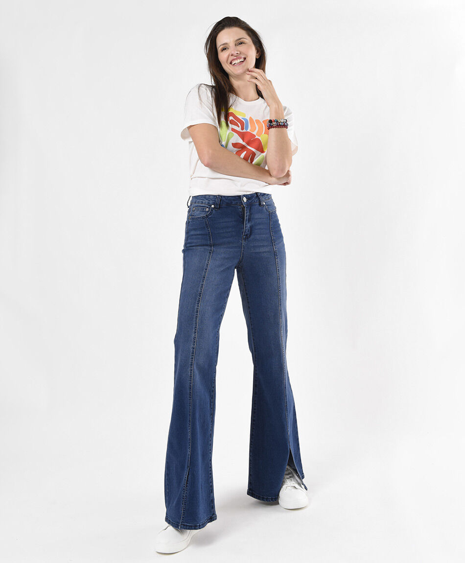 Jeans mujer costuras frontales flare