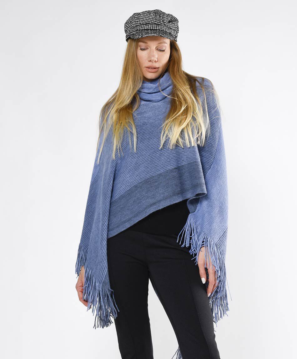 Poncho mujer bicolor flecos