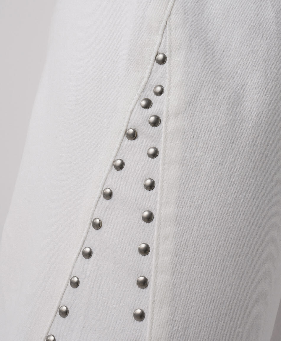 Jeans mujer wide leg blancos tachas