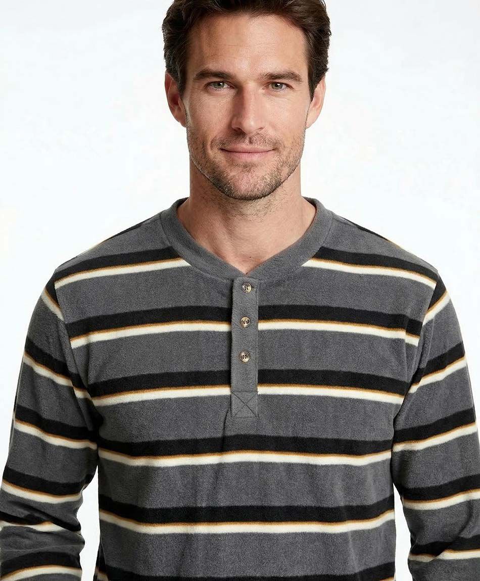 Pijama hombre polar l&iacute;neas amarillas