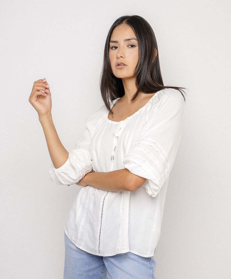 Blusa mujer manga recogida white