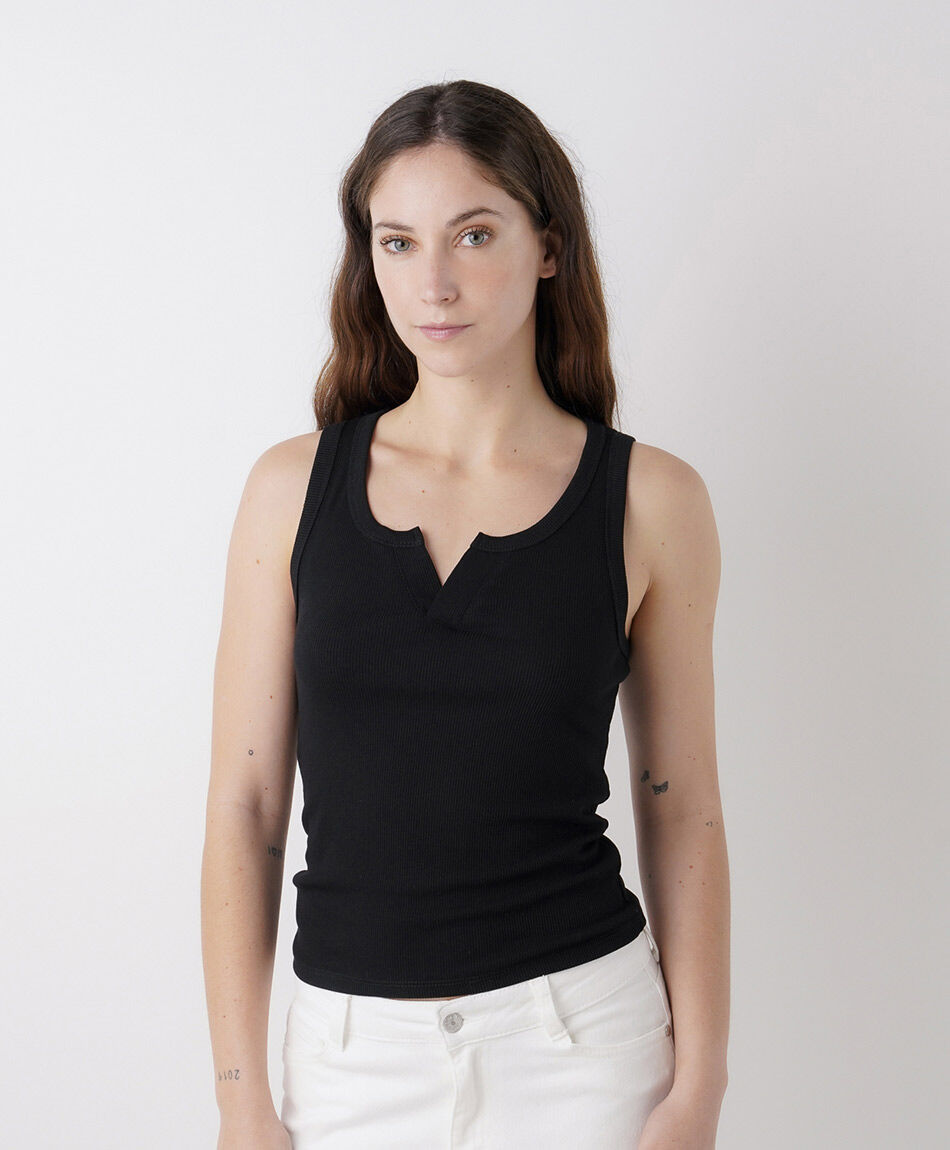 Polera mujer canal&eacute; escote negra
