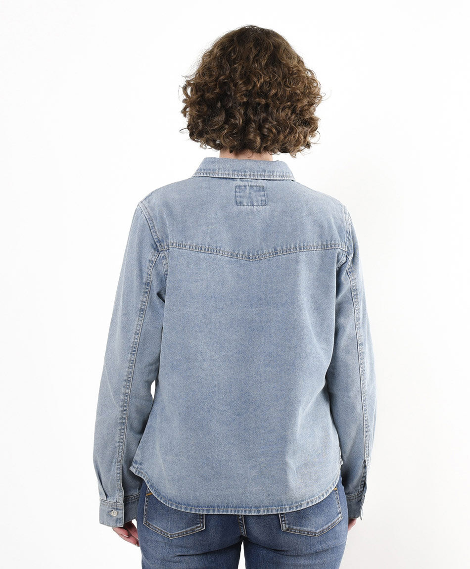 Blusa mujer denim bolsillos