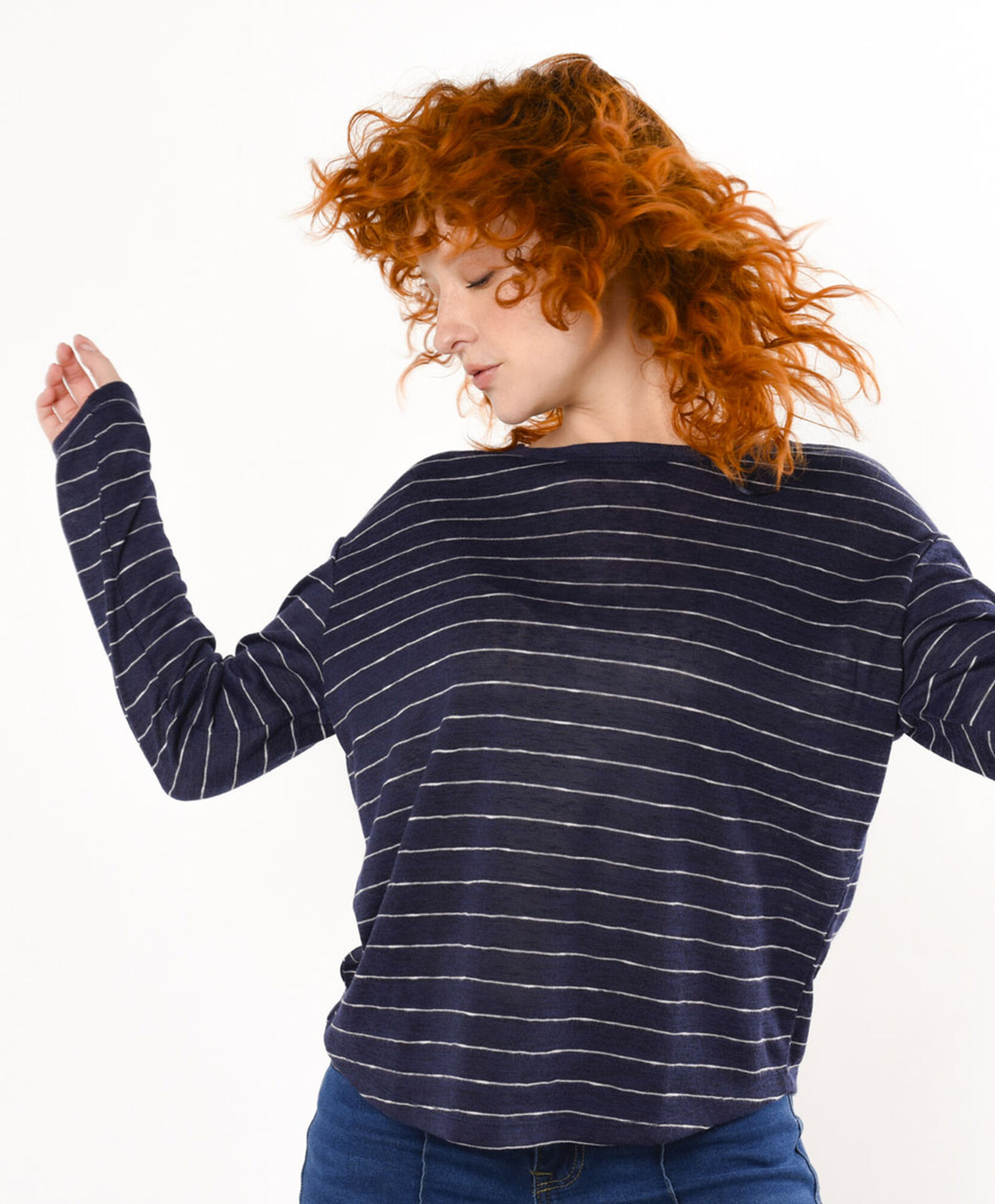 Polera mujer líneas azul oscuro Polera mujer líneas azul oscuro