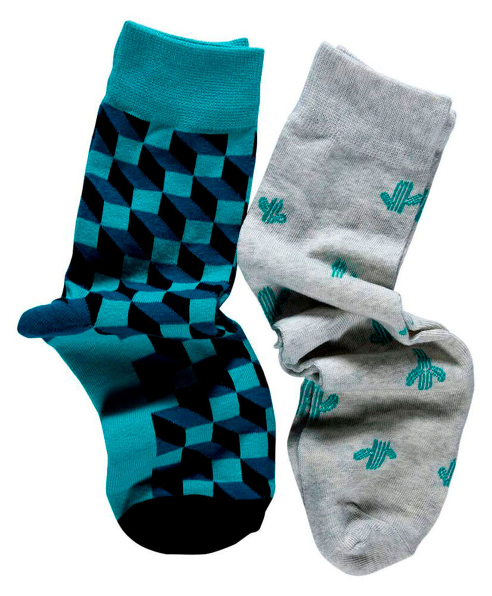 Pack 2 calcetines hombre cactus y cubos Pack 2 calcetines hombre cactus y cubos