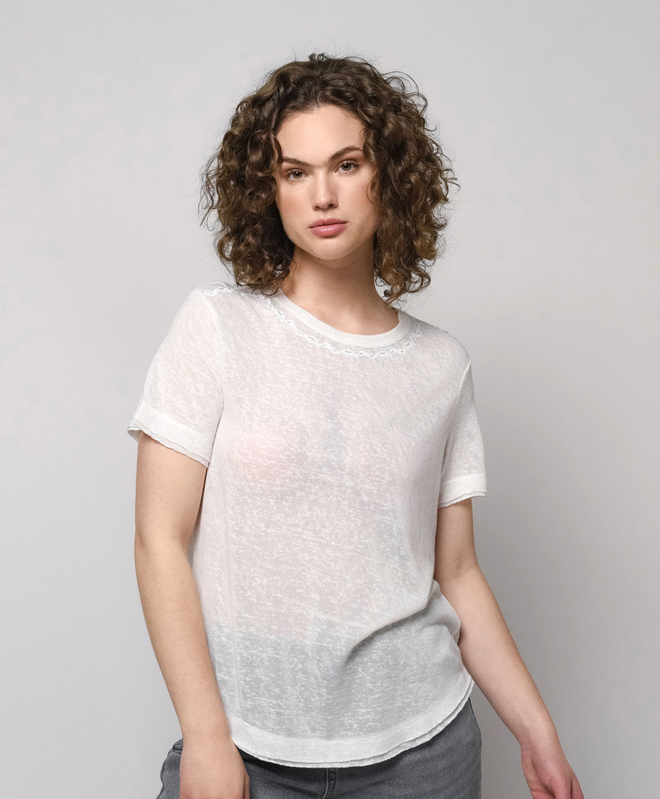 Polera mujer transl&uacute;cida encaje