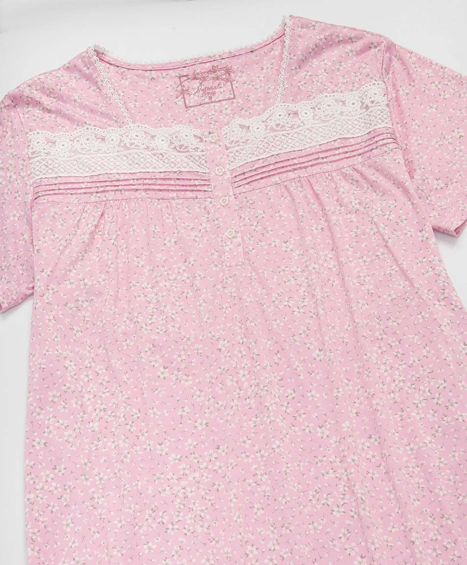 Camisa de dormir mujer floreada encaje rosado