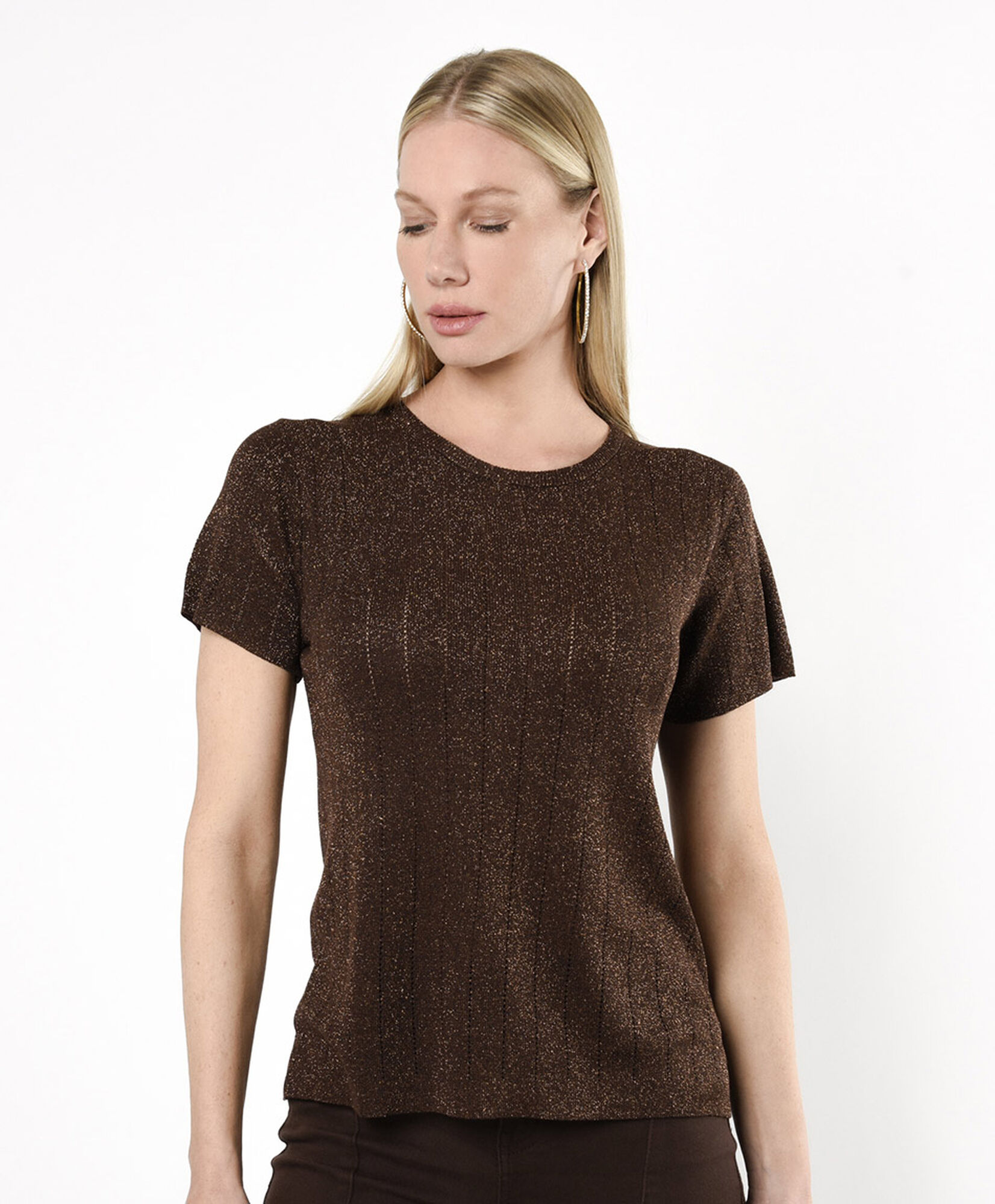 Polera mujer café metalizada Polera mujer café metalizada