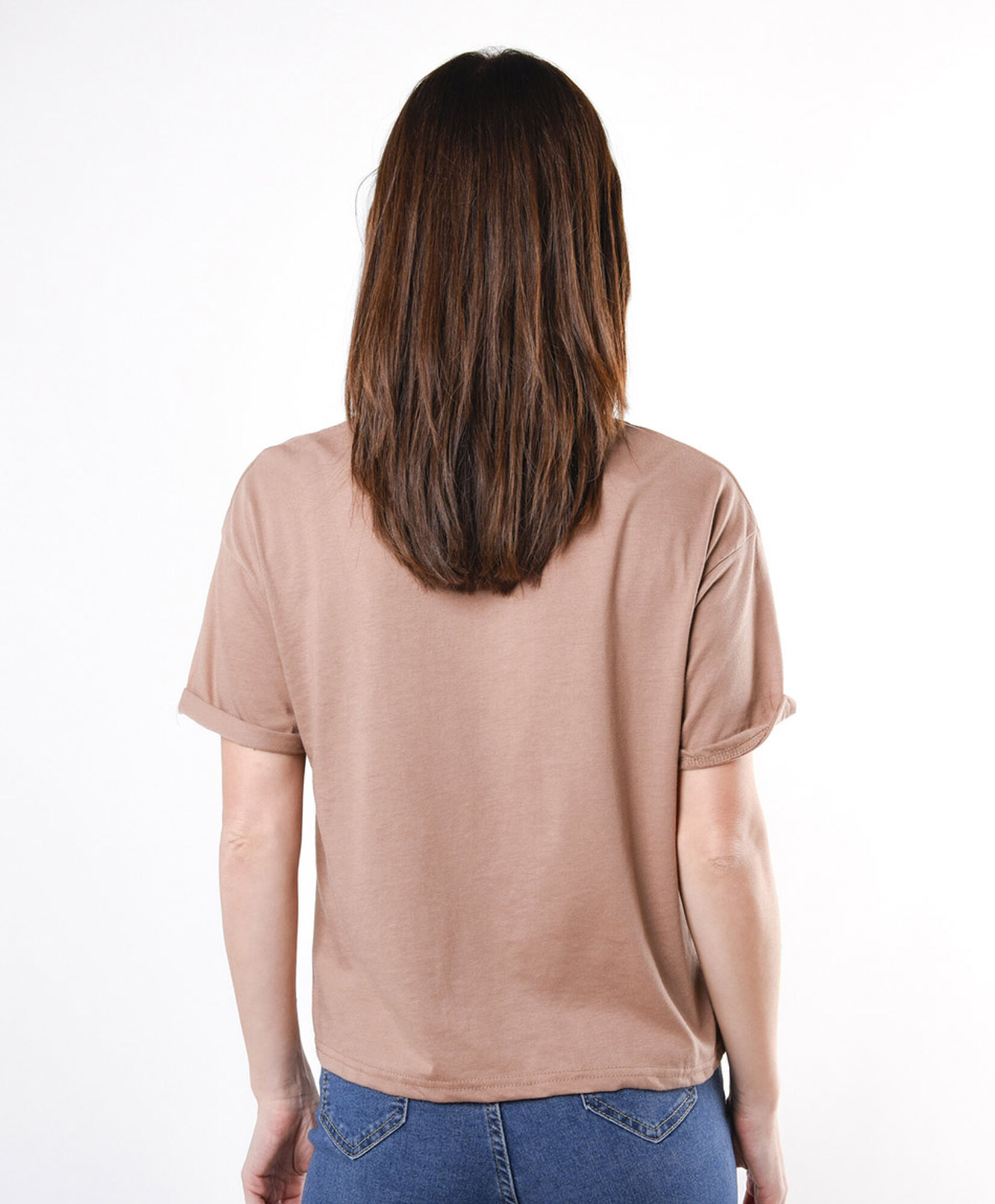 Polera mujer lisa básica manga doblada Polera mujer lisa básica manga doblada