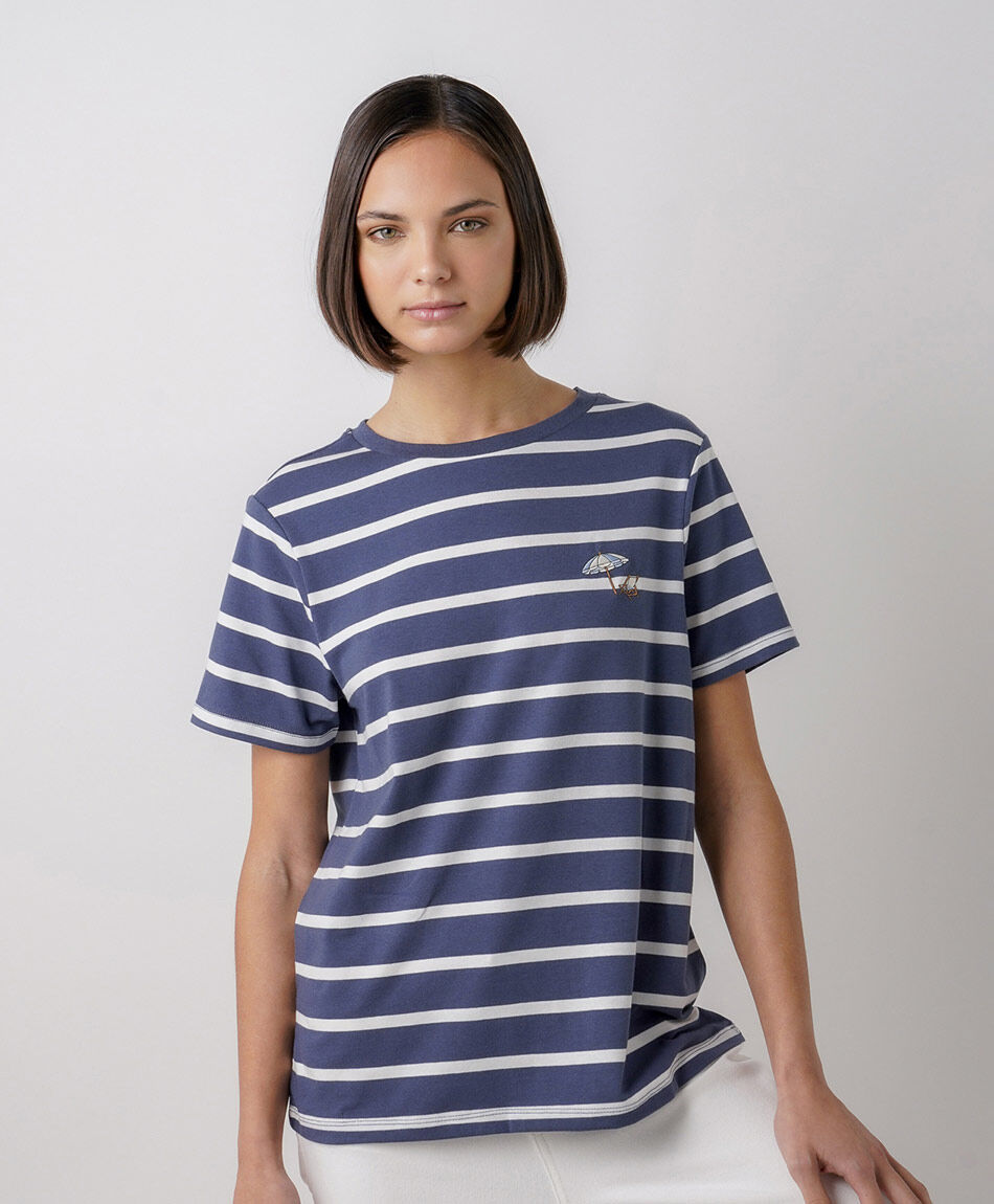 Polera mujer l&iacute;neas playa bordada