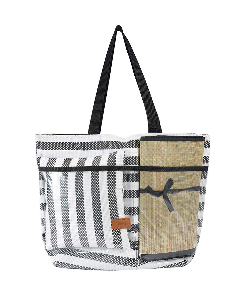 Set bolso playa mujer rayas negro