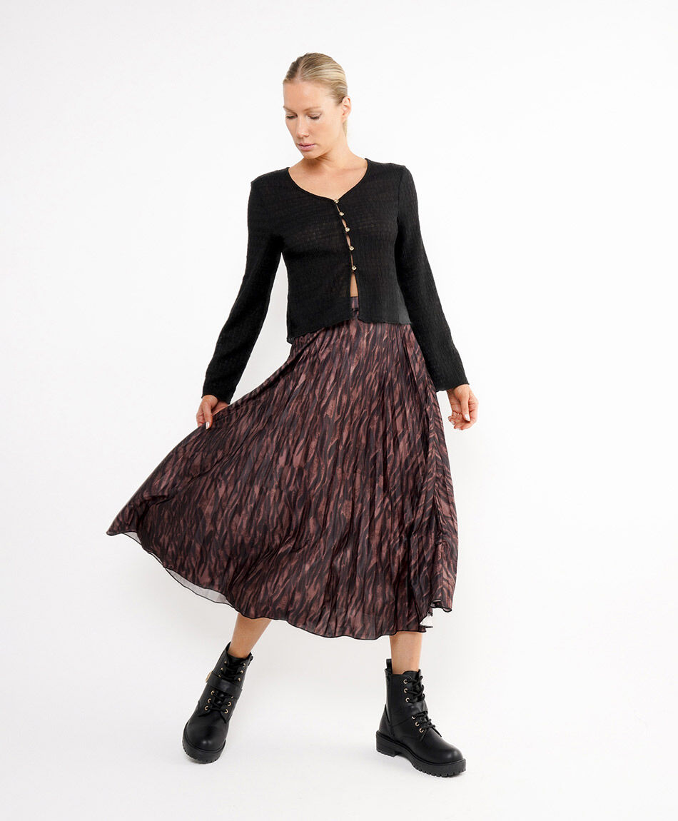 Falda mujer midi estampado cebra plisada