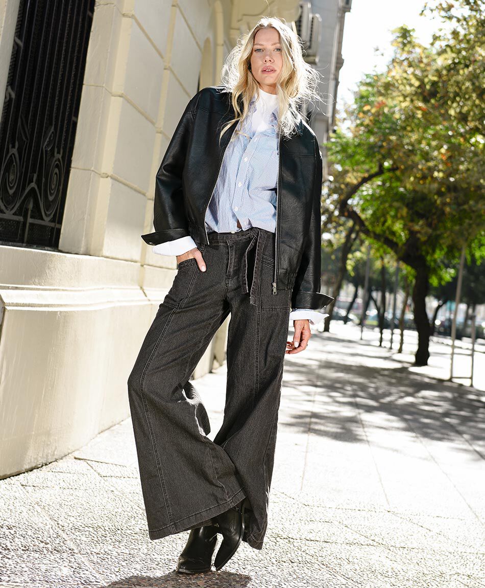 Jeans mujer costuras verticales wide