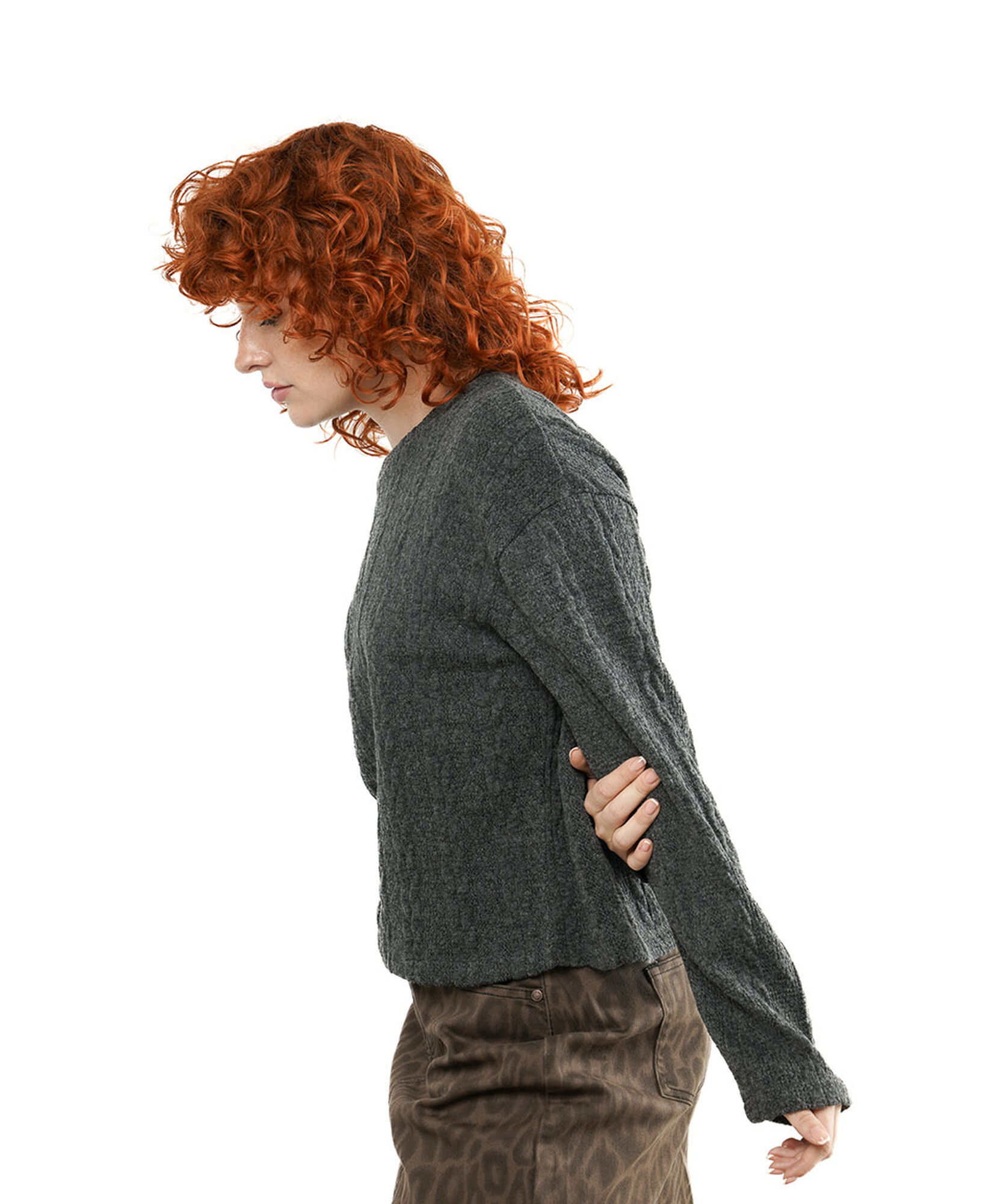 Sweater mujer trenzado gris corto Sweater mujer trenzado gris corto