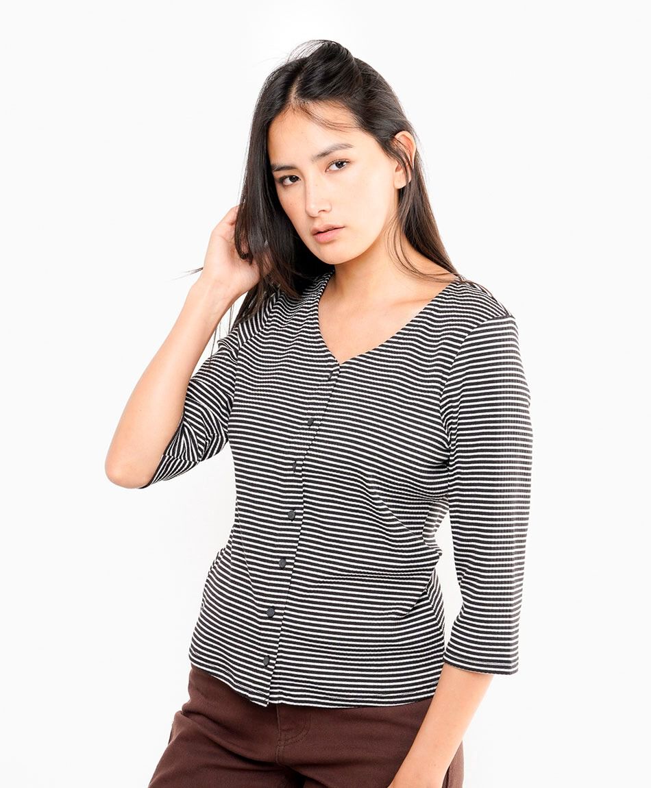 Polera mujer rayas abotonada