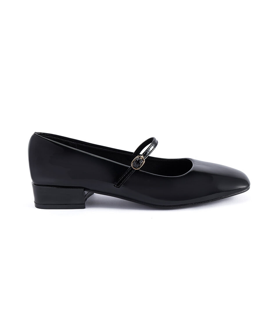 Zapato mujer negro charol correa