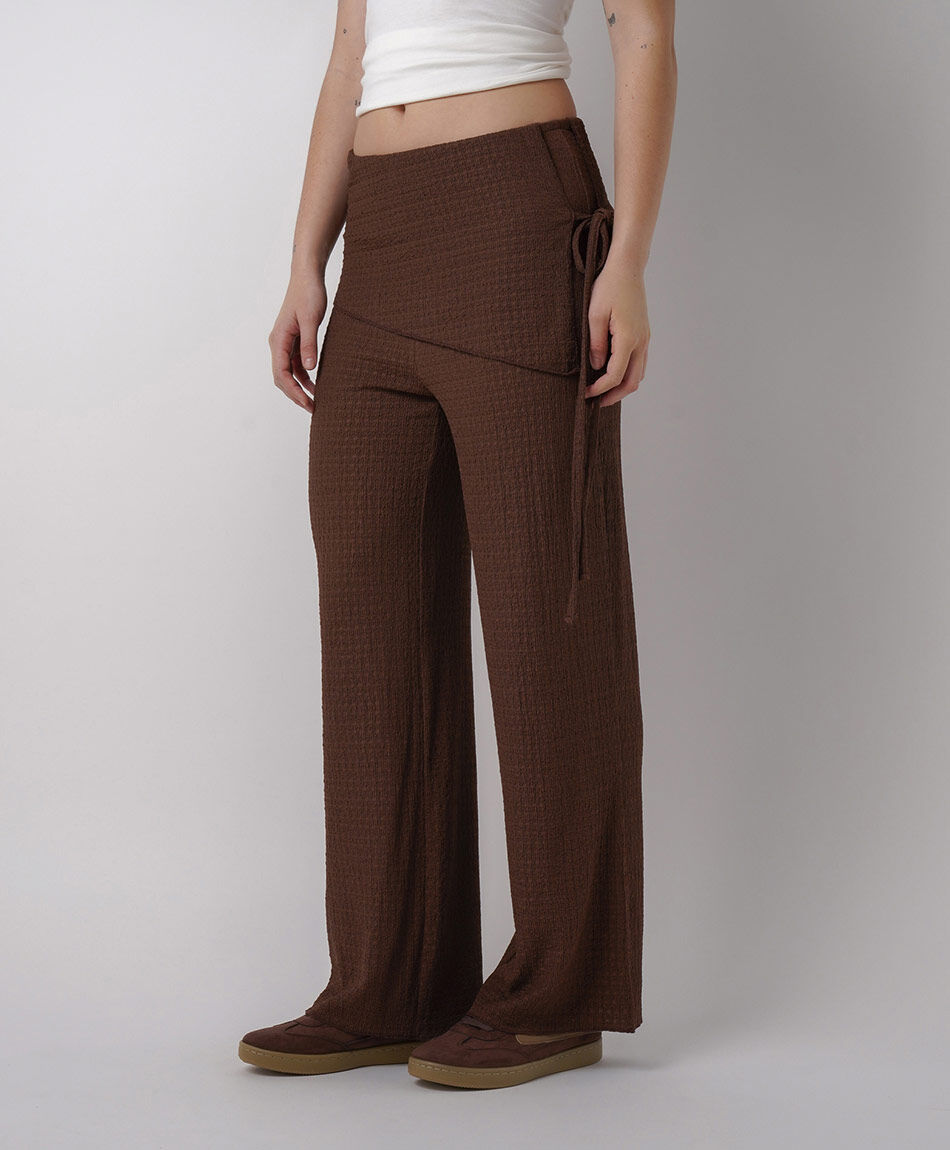 Pantal&oacute;n mujer pareo encaje caf&eacute;