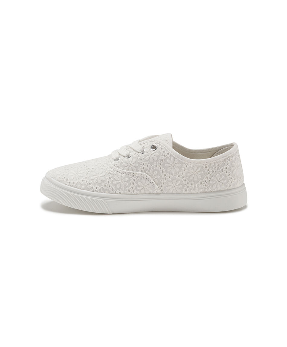 Zapatilla mujer lona blanca floreada