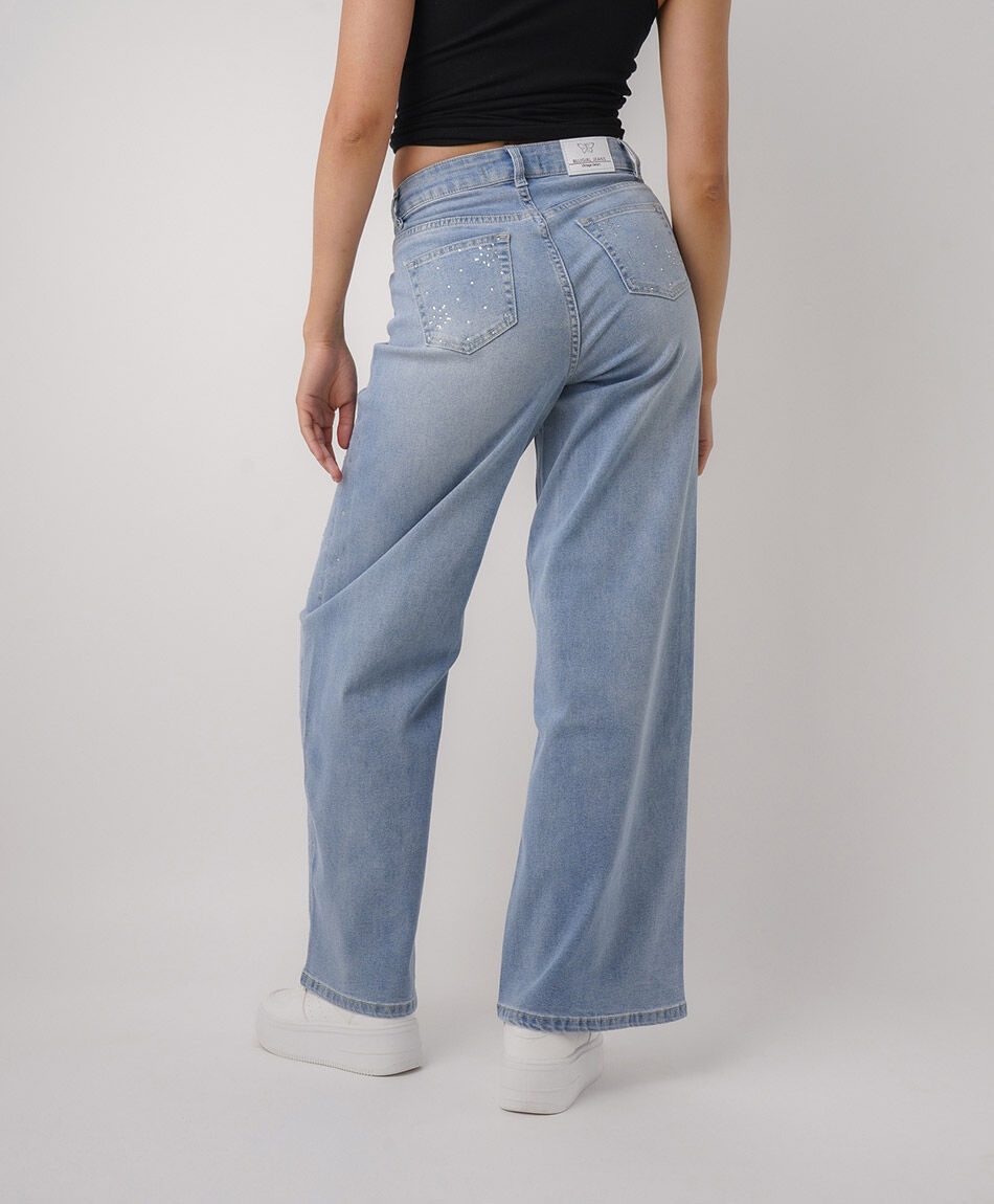 Jeans mujer wide leg estrellas brillos