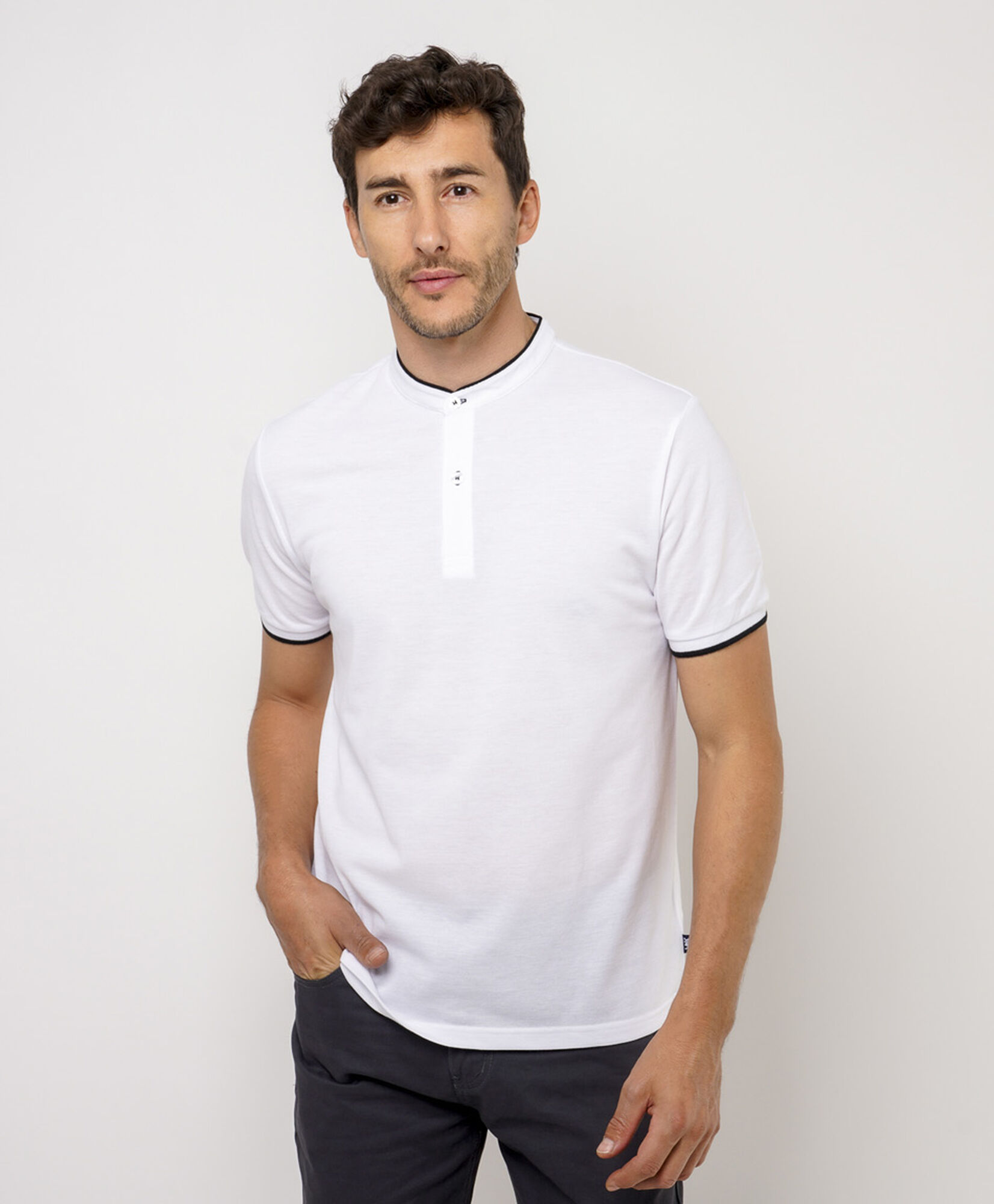 Polera hombre cuello mao botones Polera hombre cuello mao botones