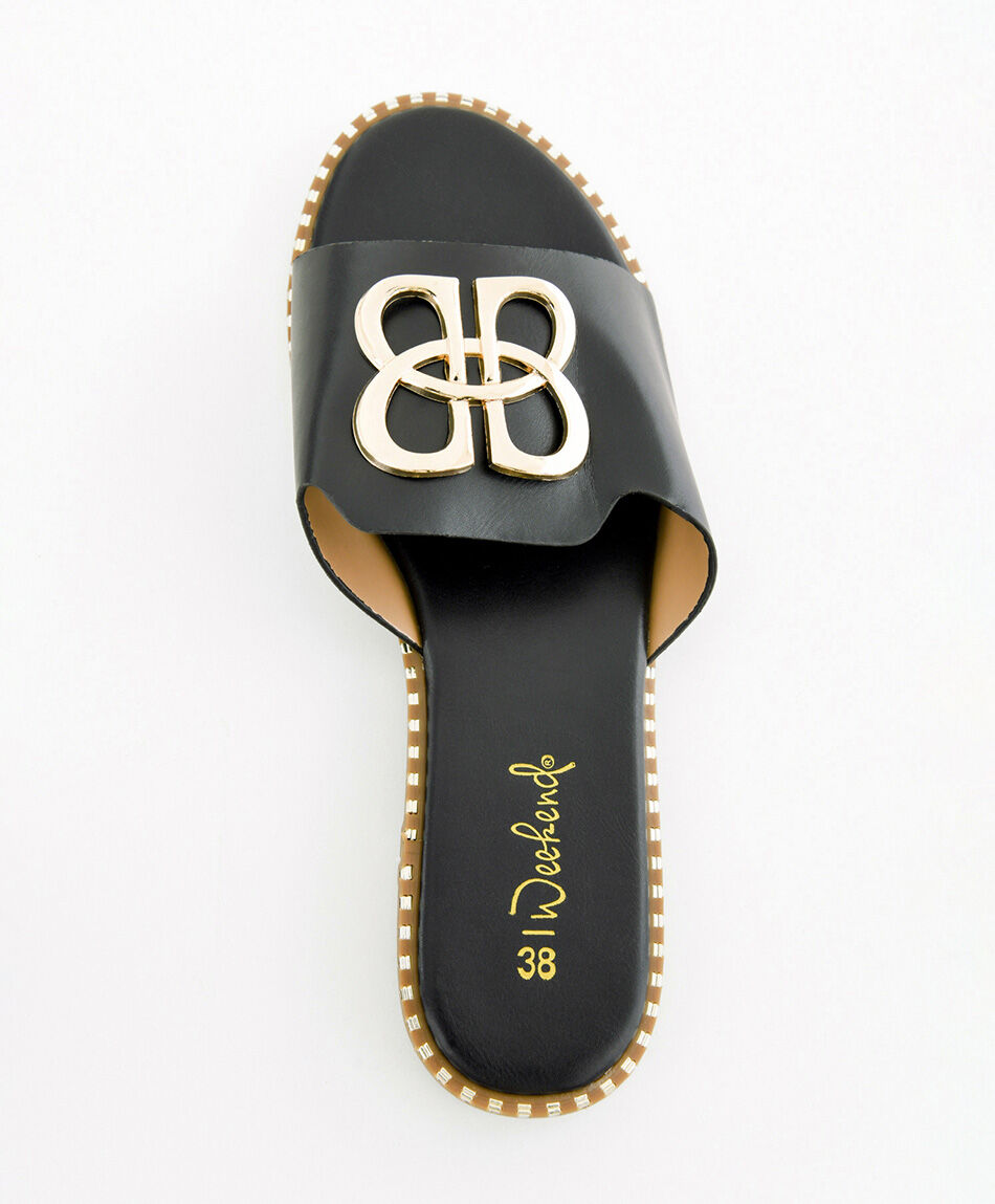 Sandalia mujer negra y dorado
